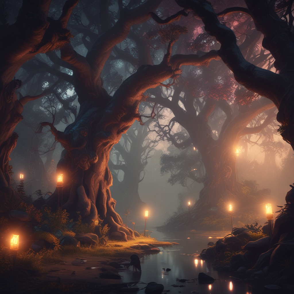 Enchanted Forest at Twilight - Mystical Woodland Art