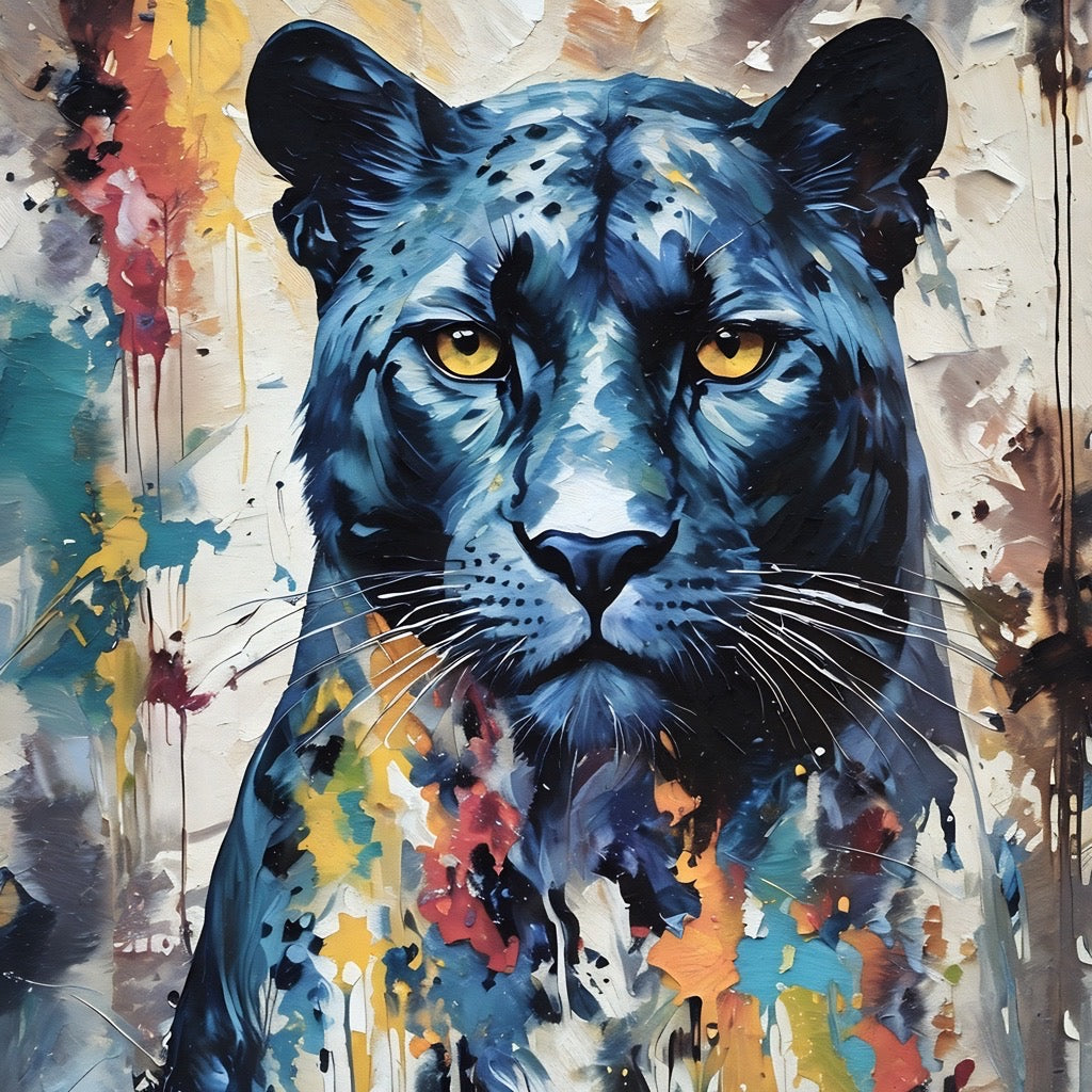 Blue Panther Watercolor Art Print - Abstract Wildlife Wall Decor