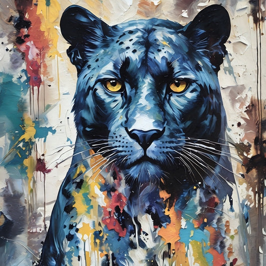 Blue Panther Watercolor Art Print - Abstract Wildlife Wall Decor