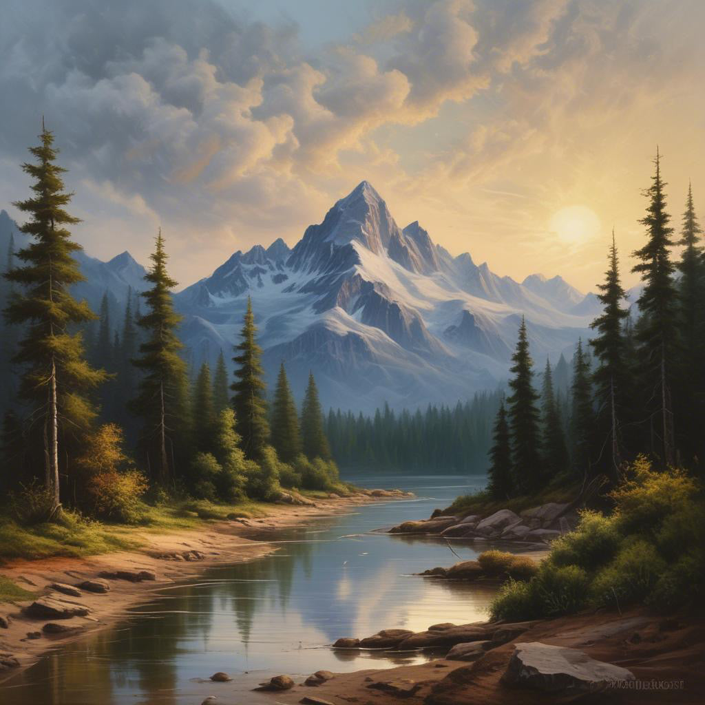 Alpine Majesty at Dawn - Mountain Landscape Digital Art Print