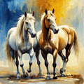 Golden Hour Companions - Majestic Horses Digital Art Print