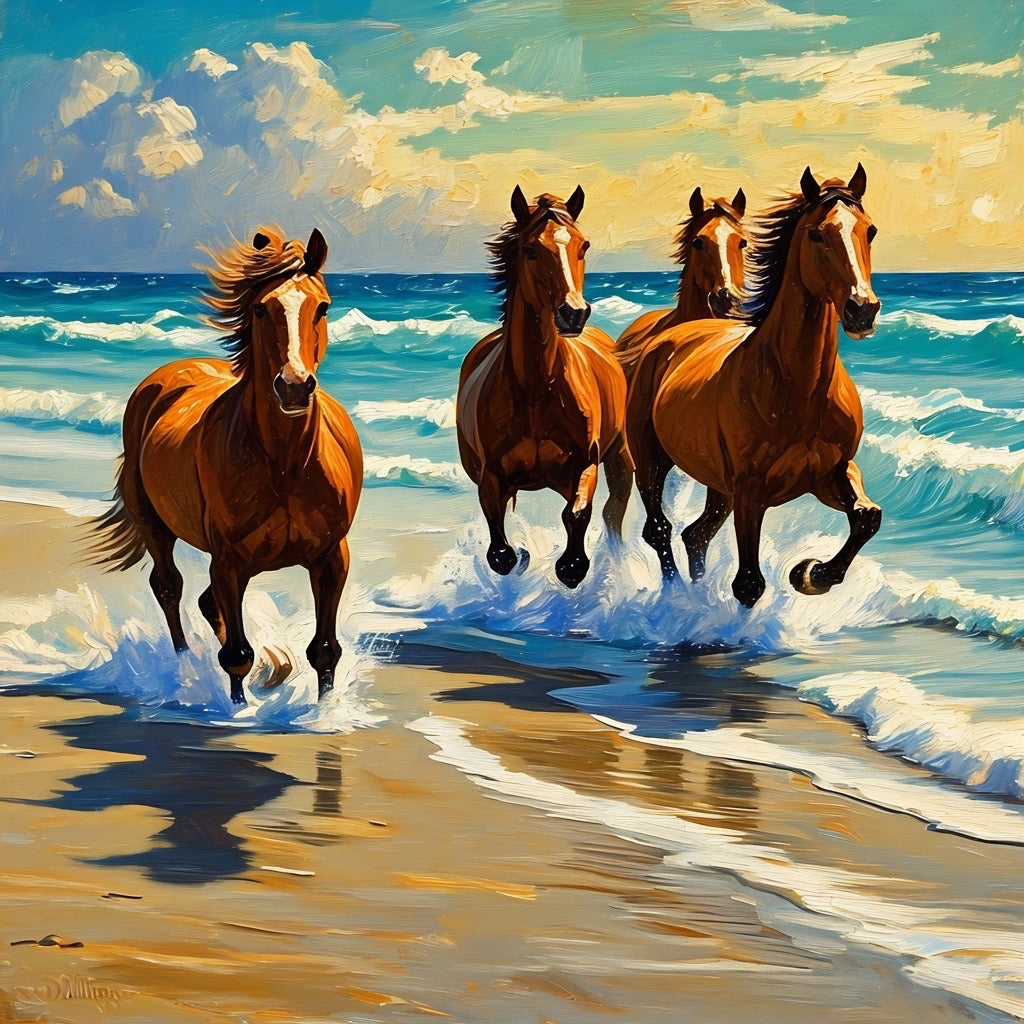 Coastal Freedom - Horses Running on Beach Digital Art Print