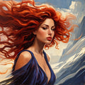 Windswept Elegance - Red Hair Portrait Digital Art Print