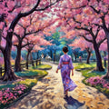 Cherry Blossom Stroll - Japanese Garden Kimono Art Print