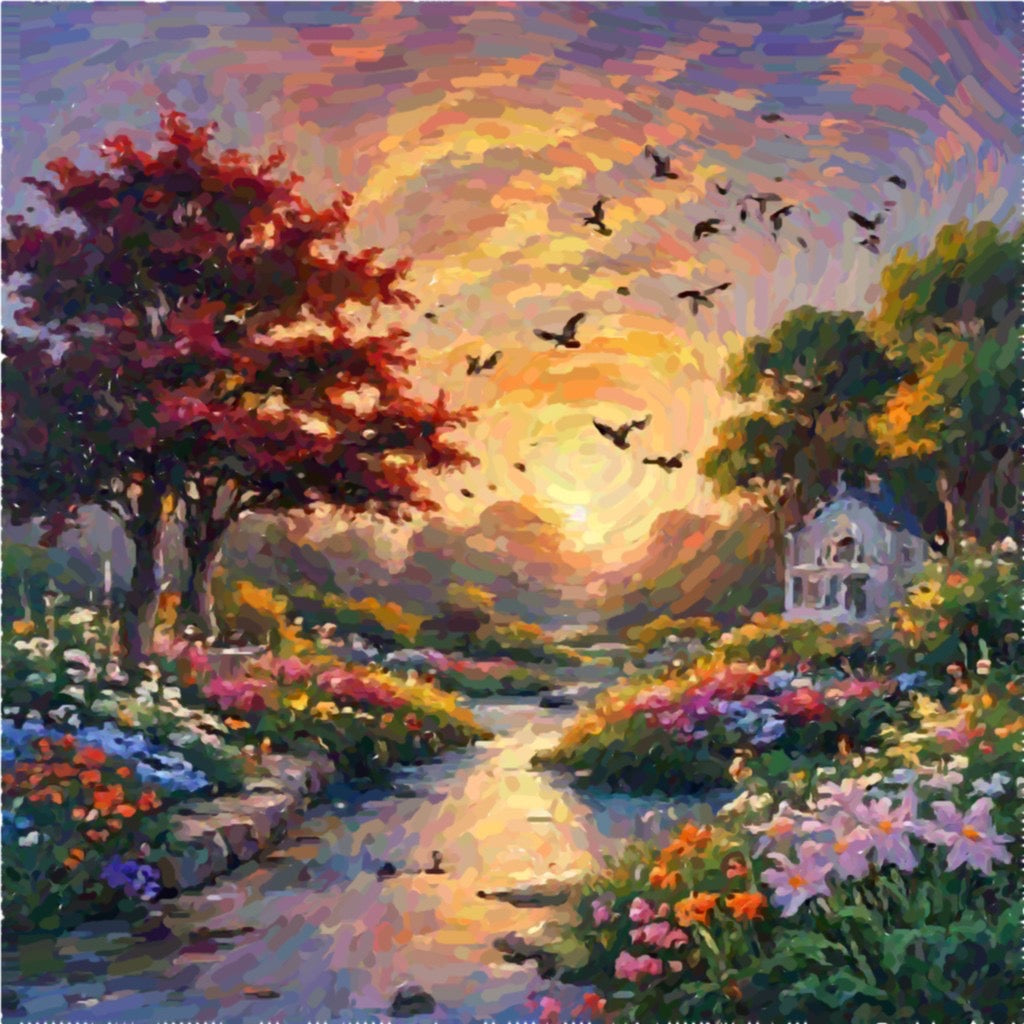 Sunset Over Tranquil Garden