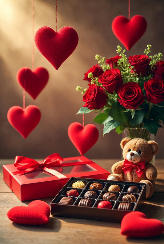 Valentine's Romance - Hearts & Roses Digital Art Print