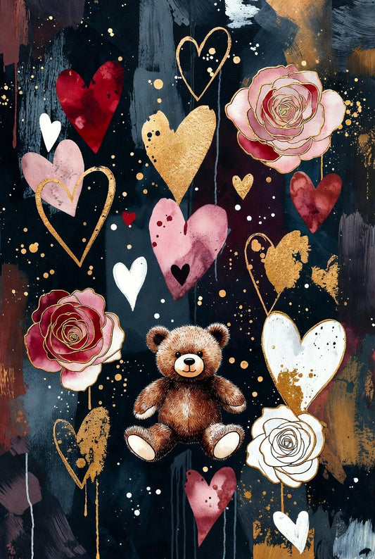 Love & Roses - Romantic Teddy Bear Art Print