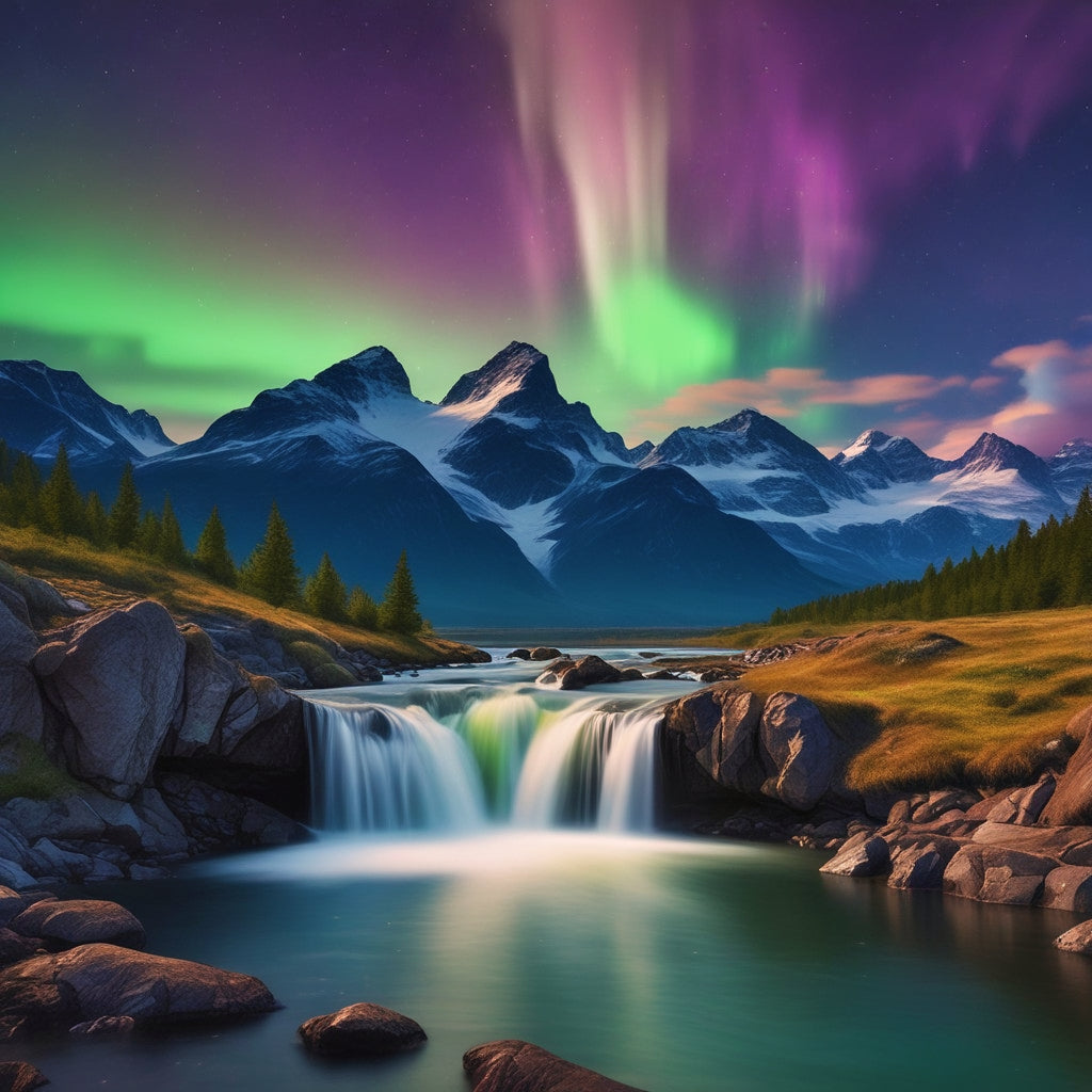 Mountain Aurora - Northern Lights Alpine Landscape Art Print