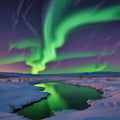 Northern Lights Over Frozen River - Aurora Borealis Digital Art Print