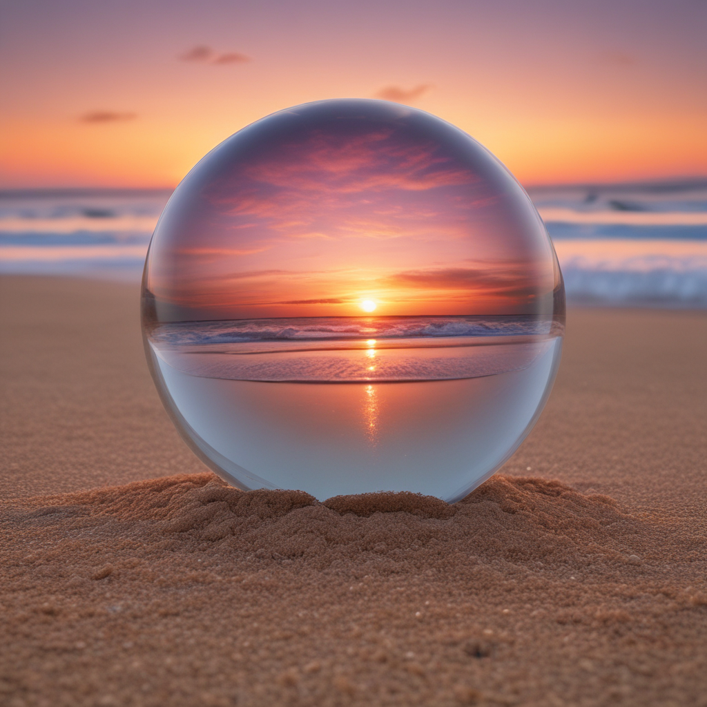 Sunset Sphere – Crystal Ball Beach Photography Digital Art Print