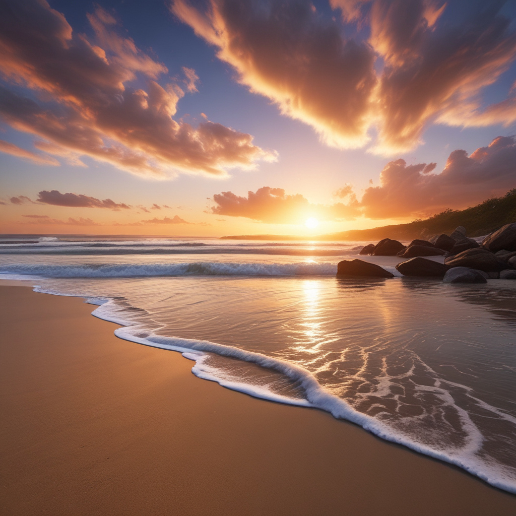 "Tranquil Shores at Sunset - Coastal Serenity Art"