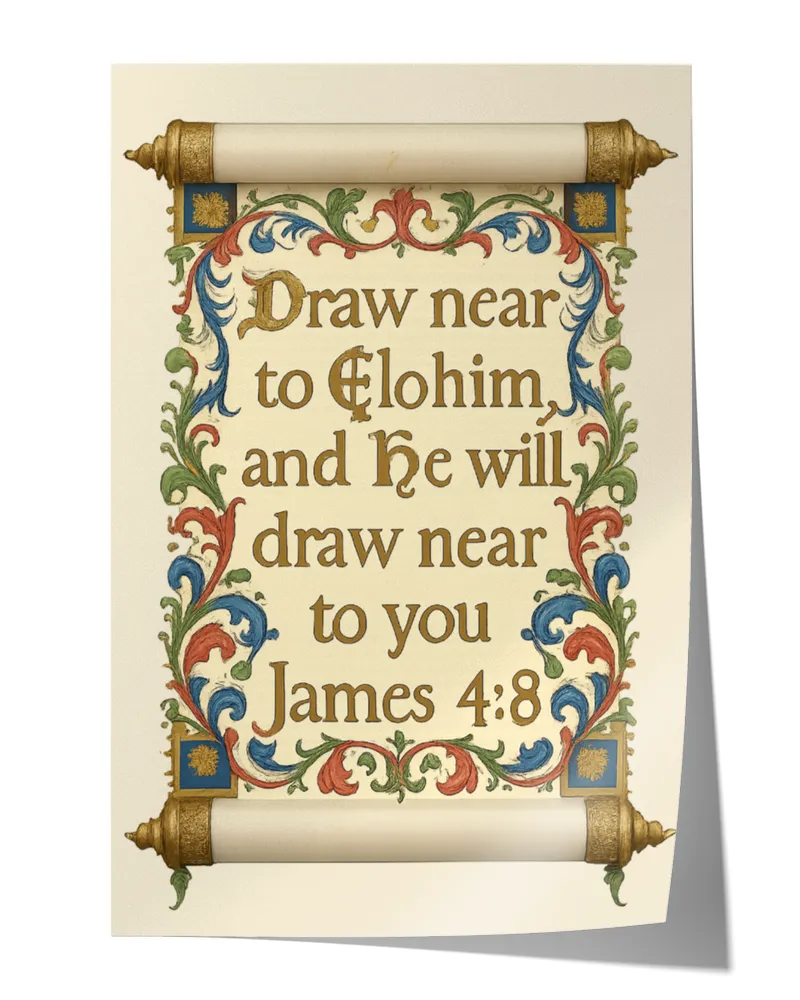 James 4:8 'Draw Near to Elohim' Biblical Verse Poster - Premium Satin Print 24x36"