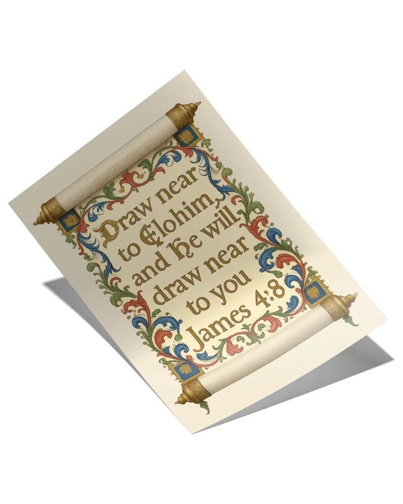 James 4:8 'Draw Near to Elohim' Biblical Verse Poster - Premium Satin Print 24x36"