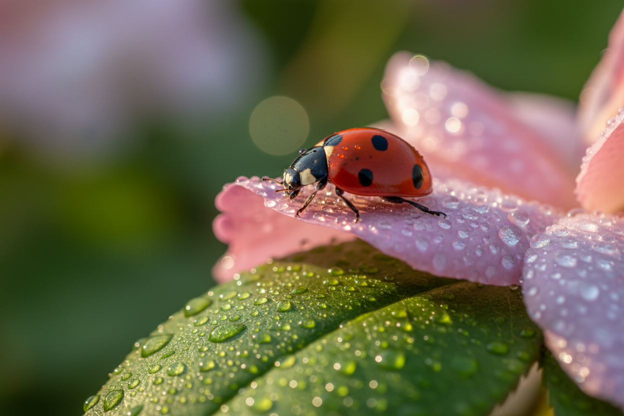Ladybug with morning dew
