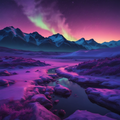 Purple Dreamscape - Aurora Mountain River Art Print